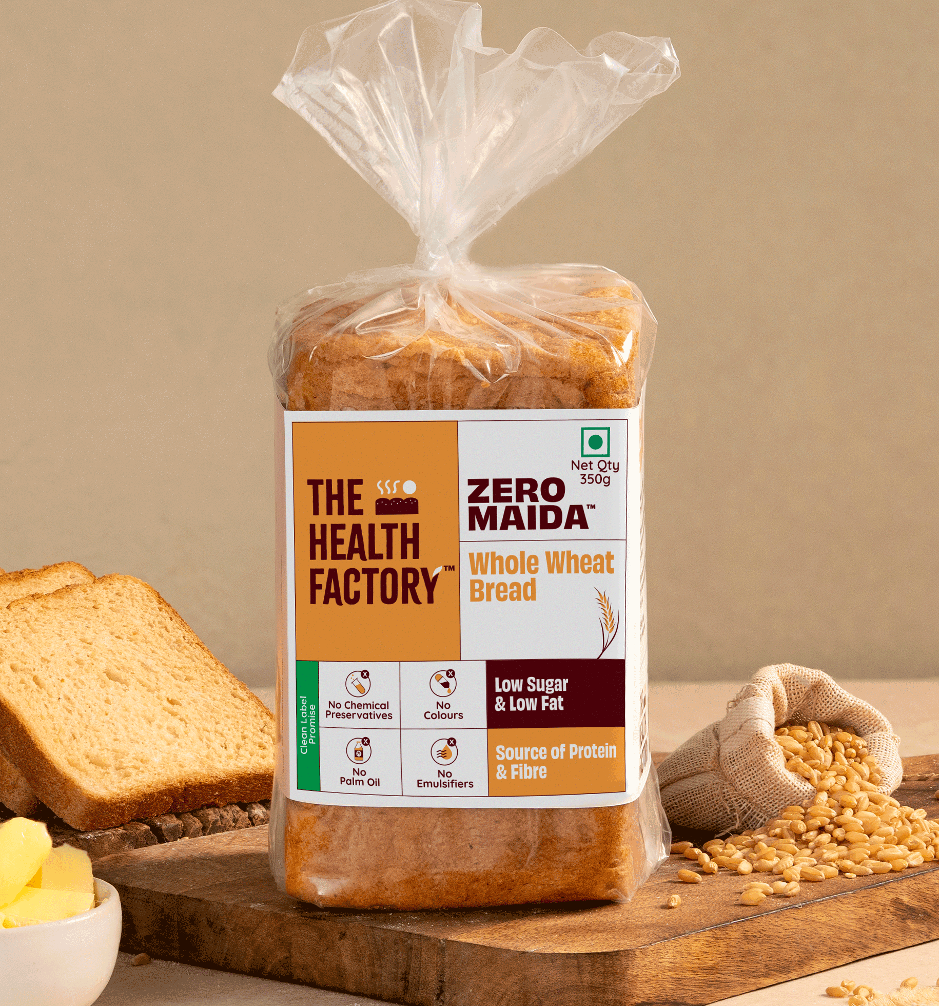 Zero Maida Bread 100% Whole Wheat 350g - Main Image